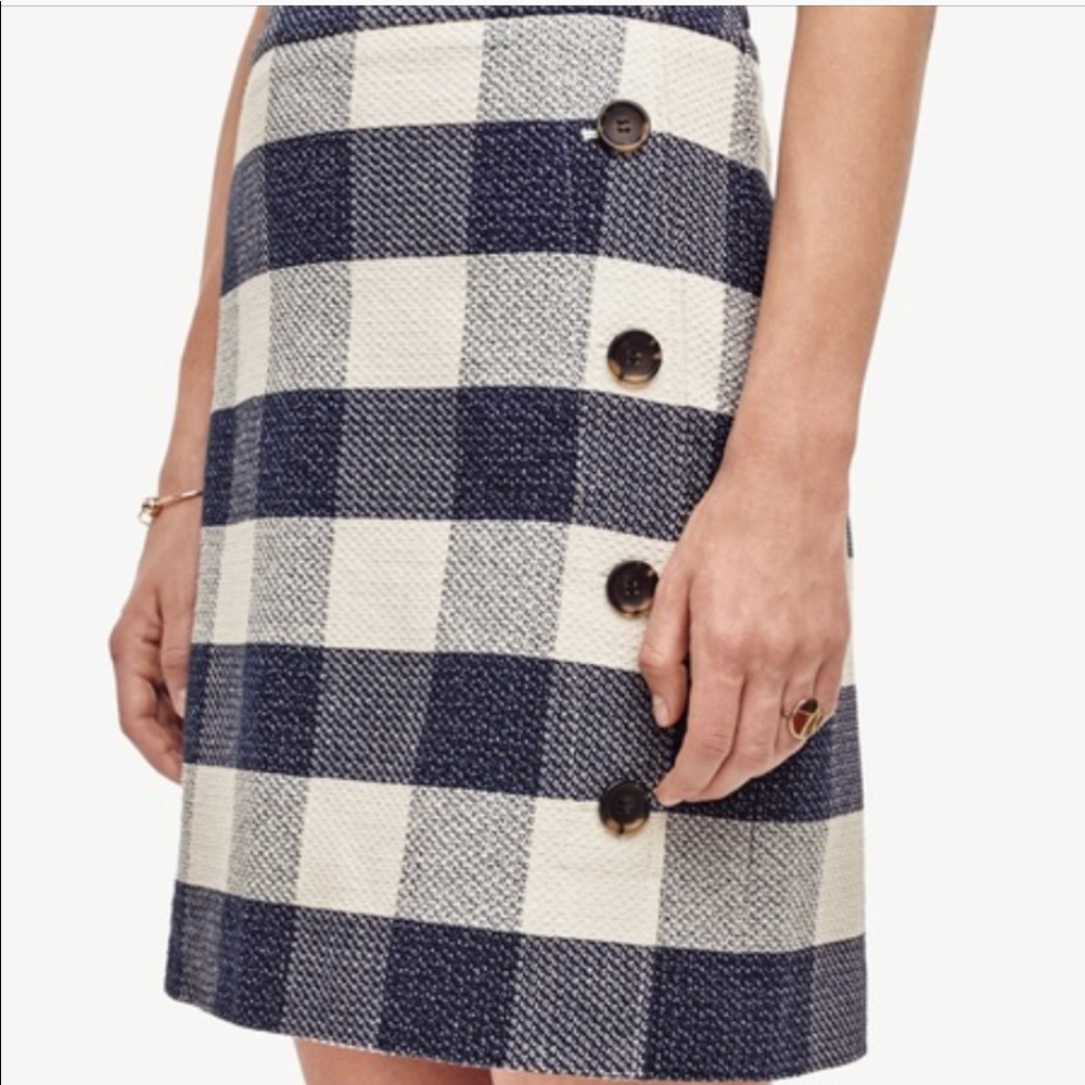 Ann Taylor Gingham Side Button Skirt blue multi